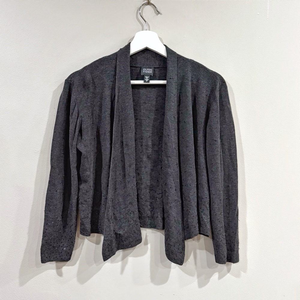 Eileen Fisher Cardigan Women S Gray Merino Wool Sparkle Whimsigoth Minimalist
